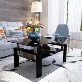 Black Glass Rectangle Coffee Table Modern Side Center For Living Room