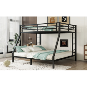 Metal Queen Over King Bunk Bed For Teens And Adults,Space-Saving Noise Reduced No Box Spring Needed, Black