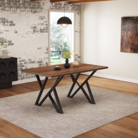 Indoor Dining Table With Metal Legs,Walnut