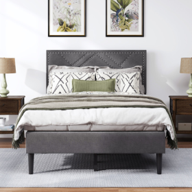 Queen Bed Frame, Linen Storage Headboard, Strong And Stable, No Noise,Under Bed Storage, No Box Spring,Weight 396.8lbs