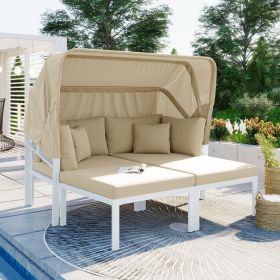 TOPMAX 3-Piece Patio Daybed With Retractable Canopy Outdoor Metal Sectional Sofa Set Sun Lounger Wit