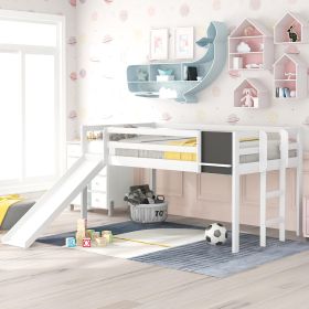 Twin Loft Bed With Slide, Stair, Chalkboard - White