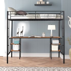 Twin-Size Loft Bed With Built-in Table & Shelves - Heavy-Duty Metal