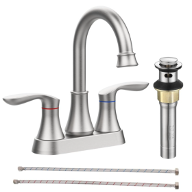 2-Handle 4-Inch Brushed Nickel Bathroom Faucet, Bathroom Vanity Sink Faucets With Pop-up Drain And Supply Hoses