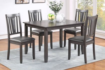 Grey Finish Dinette 5pc Set Kitchen Breakfast Dining Table W Wooden Top Upholstered Cushion Chairs Dining Room Furniture