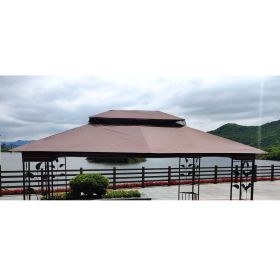 13x10 Ft Patio Double Roof Gazebo Replacement Canopy Top Fabric,Brown