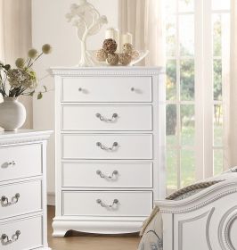 Classic Traditional Style White Finish 1pc Chest of 5x Dovetail Drawers Wooden Bedroom Furniture