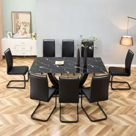 Table and chair set, modern dining table, patterned table top and black MDF table legs, soft and comfortable dining chair, perfect for dinner