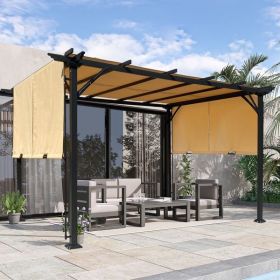 12 x 9.5 Ft Outdoor Pergola Patio Gazebo,Retractable Shade Canopy,Steel Frame Grape Gazebo,Sunshelter Pergola, Khaki