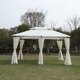 13 x 10 Ft Outdoor Patio Gazebo Canopy Tent With Ventilated Double Roof And Curtain, Beige