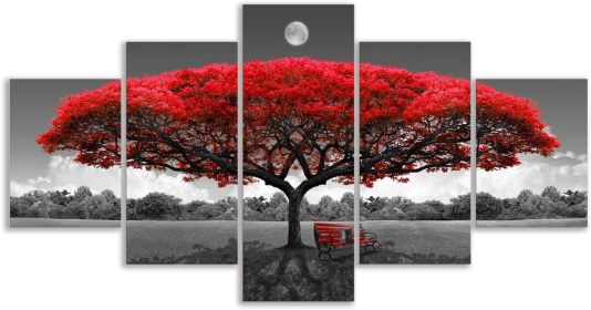 Canvas Wall Art Red Tree Wall Art with Moon Black and White Framed Artwork Landscape Pictures for Wall Decor Large Pictures for Living Room 5 Pie