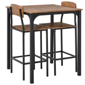 3 Piece Bar Table Set, Industrial Counter Height Dining Table Set, Bar Table & Chairs with Steel Legs & Footrests, Black