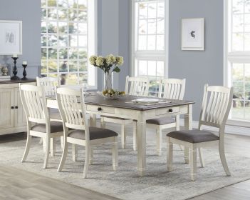 Antique White Finish Dining 7pc Set Table with 6x Drawers and 6x Side Chairs Upholstered Seats Casual Style Dining Room Furniture