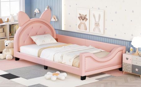 Twin Size Upholstered Daybed With Carton Ears Shaped Headboard