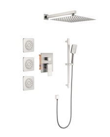 Shower System With Shower Head, Hand Shower, Slide Bar, Sprayer, Shower Arm, Hose, Valve Trim And Lever Handle (Option: Shower set)