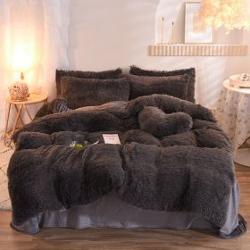 Luxury Thick Fleece Duvet Cover Queen King Winter Warm Bed Quilt Cover Pillowcase Fluffy Plush Shaggy Bedclothes Bedding Set Winter Body Keep War (Option: Dark Grey-1.5M)