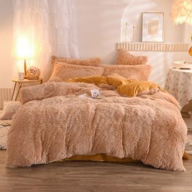 Luxury Thick Fleece Duvet Cover Queen King Winter Warm Bed Quilt Cover Pillowcase Fluffy Plush Shaggy Bedclothes Bedding Set Winter Body Keep War (Option: Camel-1.8M)