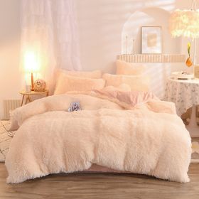 Luxury Thick Fleece Duvet Cover Queen King Winter Warm Bed Quilt Cover Pillowcase Fluffy Plush Shaggy Bedclothes Bedding Set Winter Body Keep War (Option: Beige-1.8M)