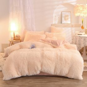 Luxury Thick Fleece Duvet Cover Queen King Winter Warm Bed Quilt Cover Pillowcase Fluffy Plush Shaggy Bedclothes Bedding Set Winter Body Keep War (Option: Beige-2.0M)