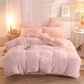 Luxury Thick Fleece Duvet Cover Queen King Winter Warm Bed Quilt Cover Pillowcase Fluffy Plush Shaggy Bedclothes Bedding Set Winter Body Keep War (Option: Pink-1.5m bed sheet)