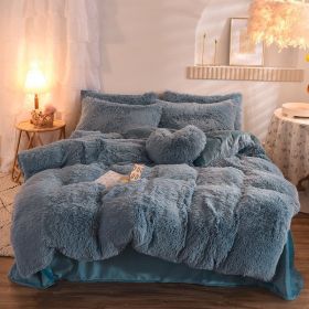 Luxury Thick Fleece Duvet Cover Queen King Winter Warm Bed Quilt Cover Pillowcase Fluffy Plush Shaggy Bedclothes Bedding Set Winter Body Keep War (Option: Light Blue-2.0M)