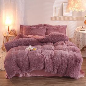 Luxury Thick Fleece Duvet Cover Queen King Winter Warm Bed Quilt Cover Pillowcase Fluffy Plush Shaggy Bedclothes Bedding Set Winter Body Keep War (Option: Bean Paste-1.5m bed sheet)