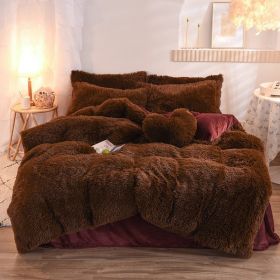 Luxury Thick Fleece Duvet Cover Queen King Winter Warm Bed Quilt Cover Pillowcase Fluffy Plush Shaggy Bedclothes Bedding Set Winter Body Keep War (Option: Coffee-1.5M)