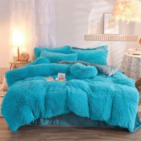 Luxury Thick Fleece Duvet Cover Queen King Winter Warm Bed Quilt Cover Pillowcase Fluffy Plush Shaggy Bedclothes Bedding Set Winter Body Keep War (Option: Blue-1.8m bed sheet)