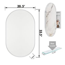 20x34 Inch Oval Recessed Metal Frame Bathroom Wall Cabinet With Mirror And Adjustable Shelves Unavailable Platforms- Temu (Color: White)