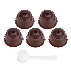 5Pcs Food Grade Pp   304 Stainless Steel Reusable Refillable Coffee Capsule Filter (Brown) (Color: Brown)