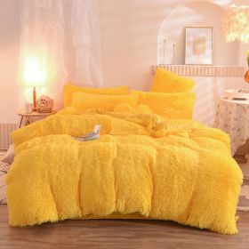 Luxury Thick Fleece Duvet Cover Queen King Winter Warm Bed Quilt Cover Pillowcase Fluffy Plush Shaggy Bedclothes Bedding Set Winter Body Keep War (Option: Yellow-1.8m bed sheet)