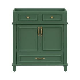 30 Inch Bathroom Vanity Without Top, Solid Wood Frame Bathroom Storage Cabinet With Soft Close Door, Frame Only Bathroom Storage Cabinet, Vintage (Color: Green)