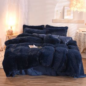 Luxury Thick Fleece Duvet Cover Queen King Winter Warm Bed Quilt Cover Pillowcase Fluffy Plush Shaggy Bedclothes Bedding Set Winter Body Keep War (Option: Navy-2.0M)