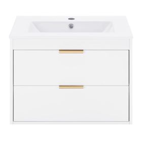 24 Inches Floating Wall-Hung Bathroom Vanity With White Ceramic Sink And Drawer Storage - No Mirror, No Faucet (Color: White)