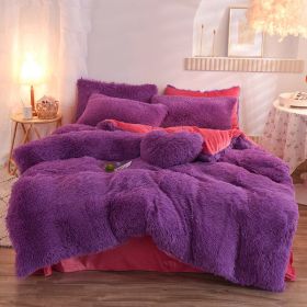 Luxury Thick Fleece Duvet Cover Queen King Winter Warm Bed Quilt Cover Pillowcase Fluffy Plush Shaggy Bedclothes Bedding Set Winter Body Keep War (Option: Purple-1.8m bed sheet)