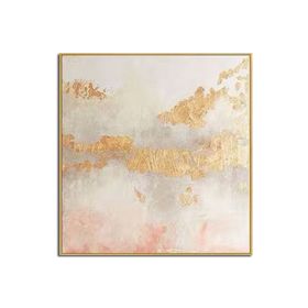 Hand Painted Gold Foil Abstract Oil Painting Wall Art Modern Minimalist Pink Picture Canvas Home Decor For Living Room No Frame (size: 90x90cm)