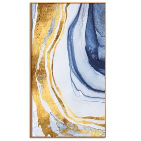 100% Handmade Gold Foil Abstract Oil Painting Wall Art Modern Minimalist Blue Marble Abstract Picture Canvas Home Decor For Living Room No Frame (size: 90X120cm)