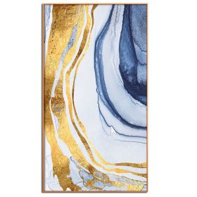 100% Handmade Gold Foil Abstract Oil Painting Wall Art Modern Minimalist Blue Marble Abstract Picture Canvas Home Decor For Living Room No Frame (size: 40x80cm)