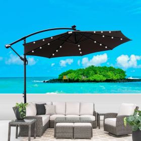 10 ft Outdoor Patio Umbrella Solar Powered LED Lighted Sun Shade Market Waterproof 8 Ribs Umbrella with Crank and Cross Base for Garden Deck Back (SKU: W65627957)