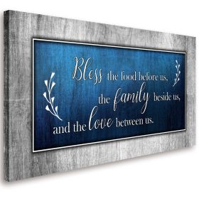 Christian Wall Art Decor Blue and Grey Canvas Prints Bless The Food Quote Wall Pictures Framed Artwork for Home Living Room Dining Room Kitchen D (size: 20x40inchx1pcs)