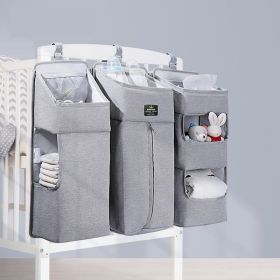 Sunveno Baby Storage Organizer Crib Hanging Storage Bag Caddy Organizer for Baby Essentials Bedding Set Diaper Storage Bag (Color: Gray)