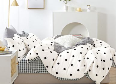 Clark Polka Dot Black and White Reversible Comforter Set (size: QUEEN)