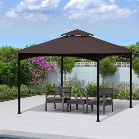 11x11 Ft Outdoor Patio Square Steel Gazebo Canopy With Double Roof For Lawn,Garden,Backyard (Color: Brown)