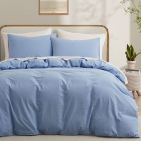 100% Washed Cotton Duvet Cover Set, Durable Fade-Resistant Natural Bedding Set (No Comforter) (Color: Light Blue, size: QUEEN)