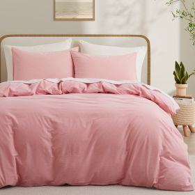 100% Washed Cotton Duvet Cover Set, Durable Fade-Resistant Natural Bedding Set (No Comforter) (Color: Pink, size: KING)