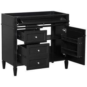 36'' Bathroom Vanity without Top Sink, Modern Bathroom Storage Cabinet with 2 Drawers and a Tipout Drawer, Solid Wood Frame (NOT INCLUDE BASIN SINK) (Color: Black, Material: Solid Wood+MDF)