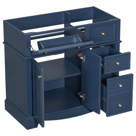 36'' Bathroom Vanity without Basin Sink, Solid Wood Frame Bathroom Storage Cabinet (Color: Blue, Material: Solid Wood+MDF)