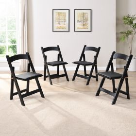 Upholstered folding chair, space saving, easy to carry, 4PCS, Dining room (Color: Black)