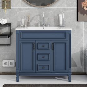 36'' Bathroom Vanity With Top Sink Modern Bathroom Storage Cabinet With 2 Drawers (Color: Blue)