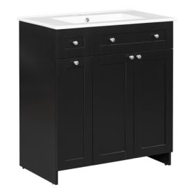 30 Inches  Black Bathroom Vanity With Ceramic Sink Combo, Rich Storage Cabinet - 2 Soft Close Doors & Double Deep Drawers Unavailable Platforms- (Color: Black)